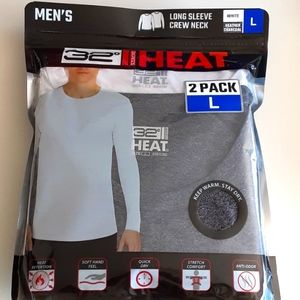32 Degrees Heat Men's 2-Pack Soft Long Sleeve Crew Neck, Grey White, Size Large